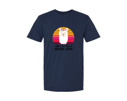 brand:Generic|color:Navy|Shes A Bad Momma Llama Retro T Shirt Graphic T-Shirt
