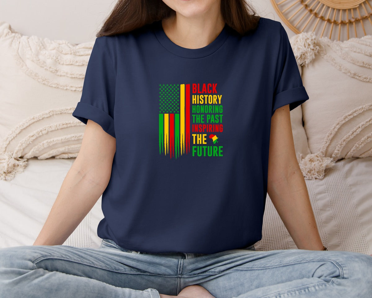 brand:Bella Canvas|color:Navy|Black History Month Shirt African Woman Graphic T-Shirt