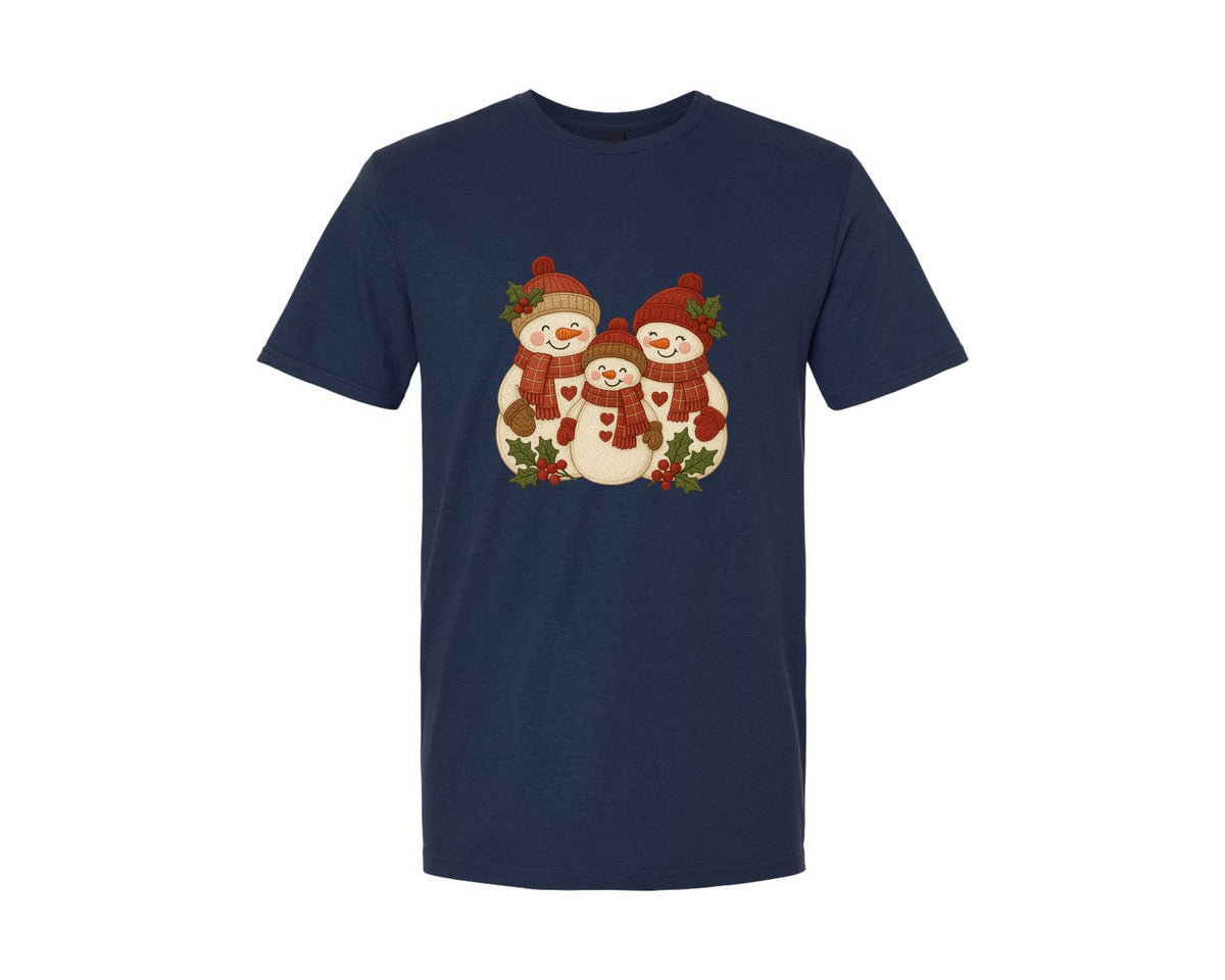 brand:Generic|color:Navy|Faux Embroidery Cute Snowman Family Graphic T-Shirt