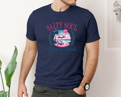 brand:Bella Canvas|color:Navy|Summer Trendy Salty Soul Beach Club Graphic T-Shirt