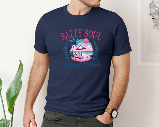 Summer Trendy Salty Soul Beach Club Graphic T-Shirt