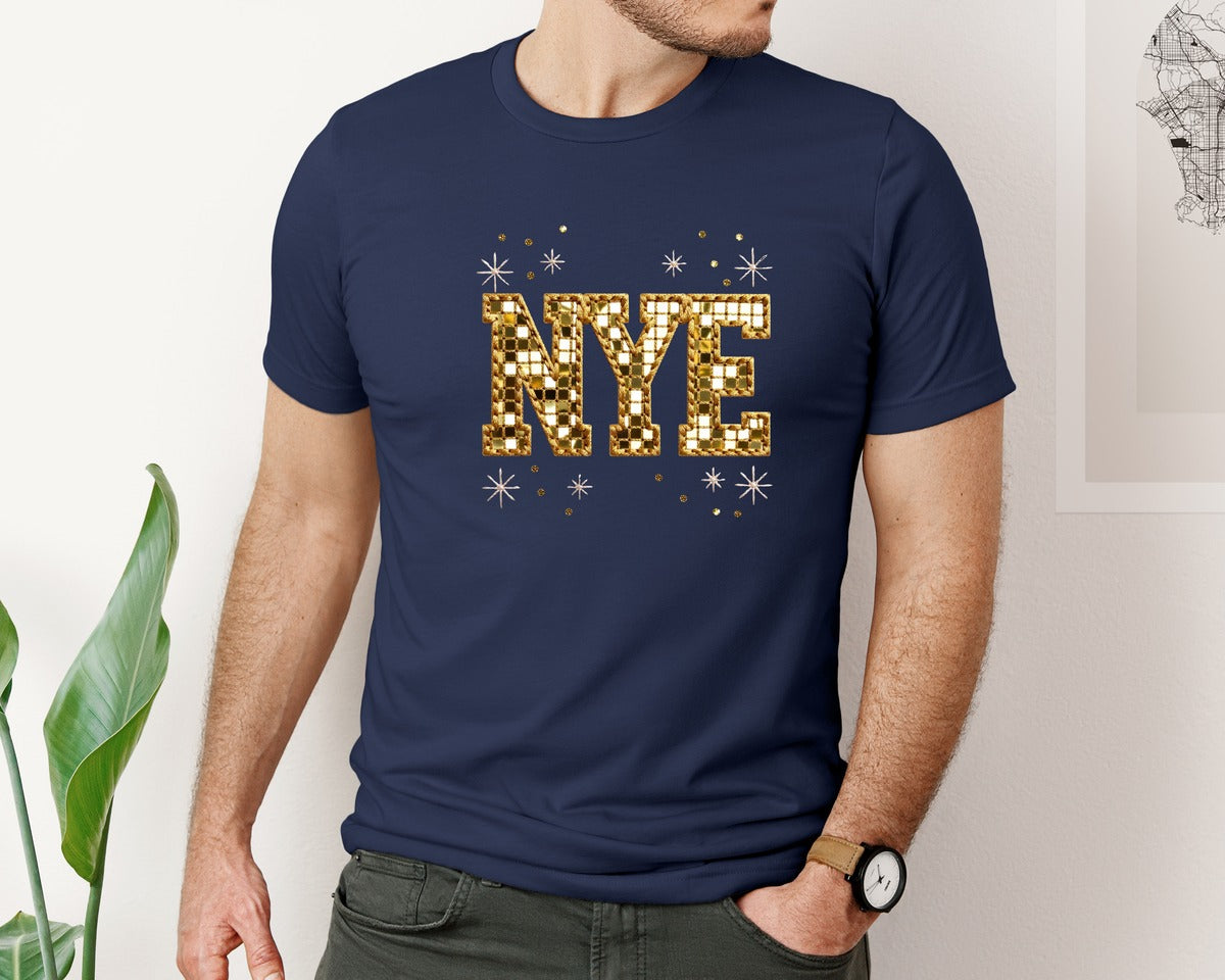 brand:Bella Canvas|color:Navy|Faux Embroidery Disco Nye 2 Graphic T-Shirt