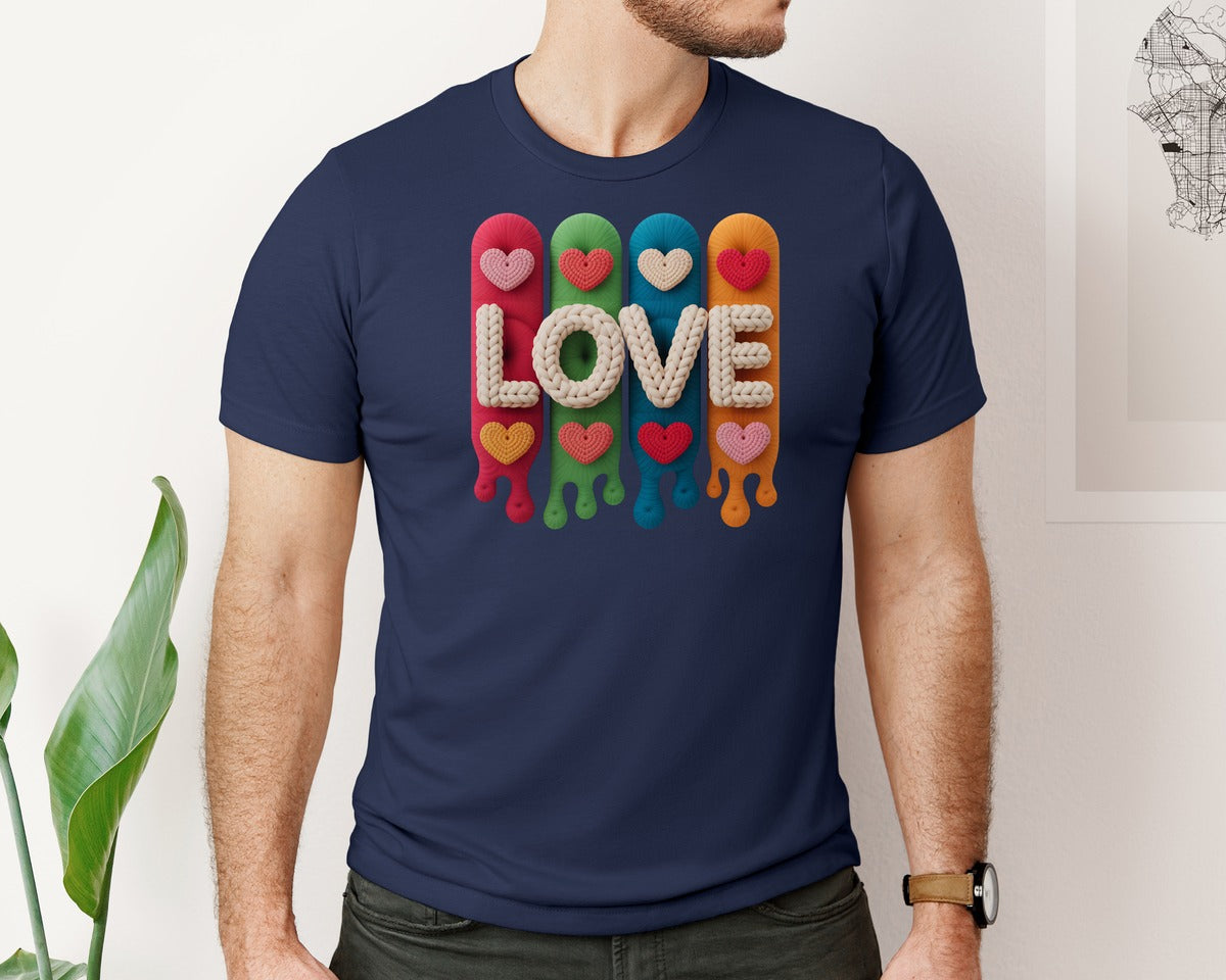 brand:Bella Canvas|color:Navy|Faux Yarn Love Valentines Day Love Graphic T-Shirt