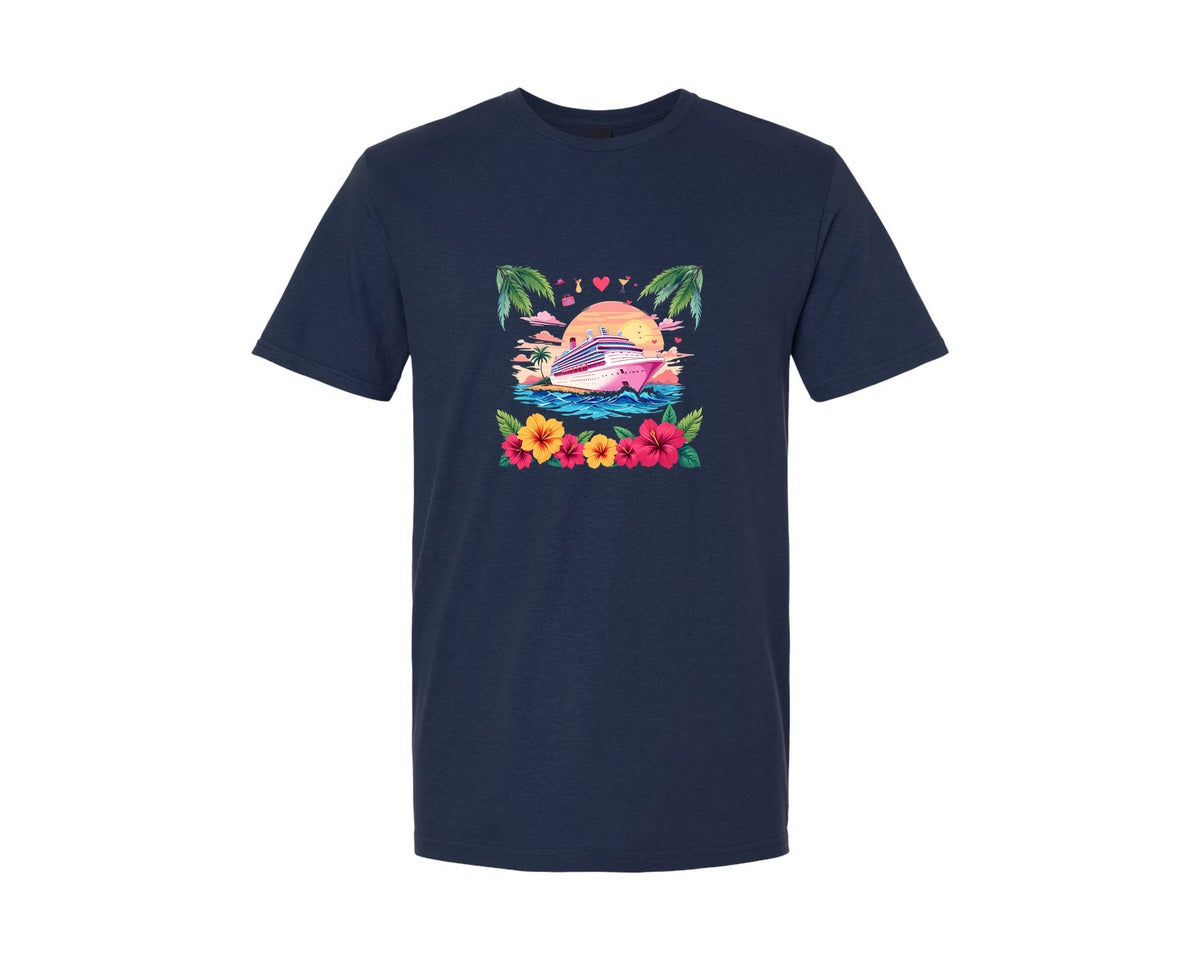 brand:Generic|color:Navy|Sunset Cruise Ship T Shirt Design Graphic T-Shirt