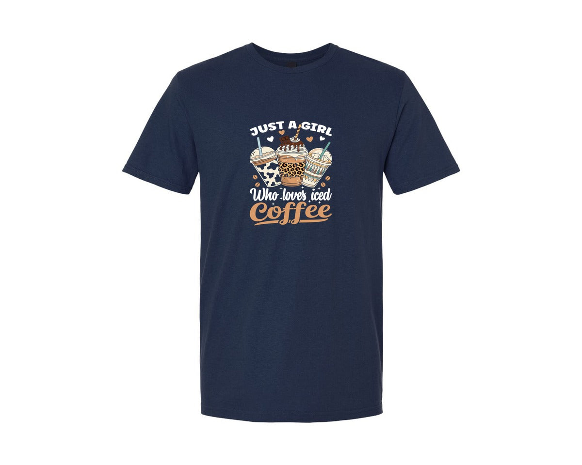brand:Generic|color:Navy|Just A Girl Who Loves Iced Coffee Tshirt Graphic T-Shirt
