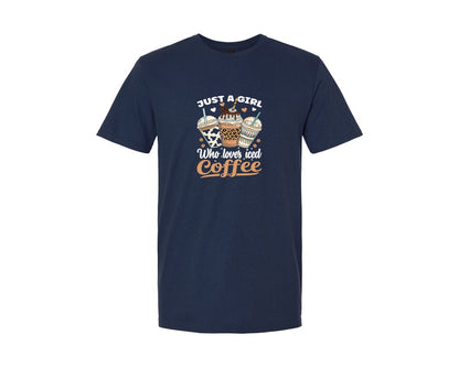 brand:Generic|color:Navy|Just A Girl Who Loves Iced Coffee Tshirt Graphic T-Shirt