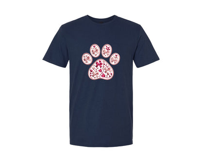 brand:Generic|color:Navy|Pink Bow Paw Print Embroidery Style Pet Graphic T-Shirt