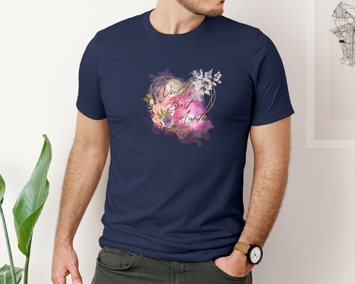 brand:Bella Canvas|color:Navy|Worlds Best Auntie Heart Graphic T-Shirt