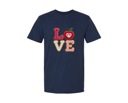brand:Generic|color:Navy|Faux Yarn Love Apple School Teacher Life Graphic T-Shirt