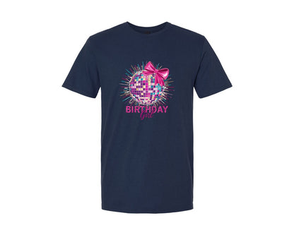 brand:Generic|color:Navy|Birthday Girl Disco Ball Pink Bow Graphic T-Shirt