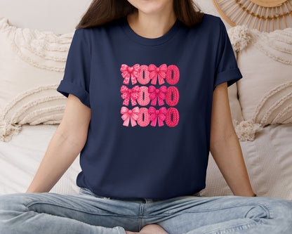 brand:Bella Canvas|color:Navy|Crochet Coquette Valentine Xoxo Graphic T-Shirt