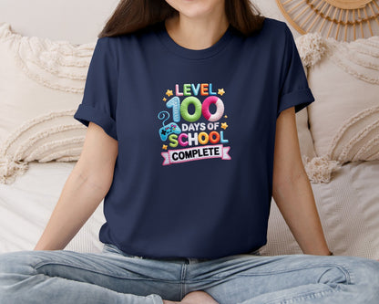 brand:Bella Canvas|color:Navy|Faux Yarn Gamer 100 Days School Shirt Graphic T-Shirt