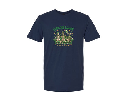 brand:Generic|color:Navy|Feeling Lucky Skeletons St Patricks Day Graphic T-Shirt