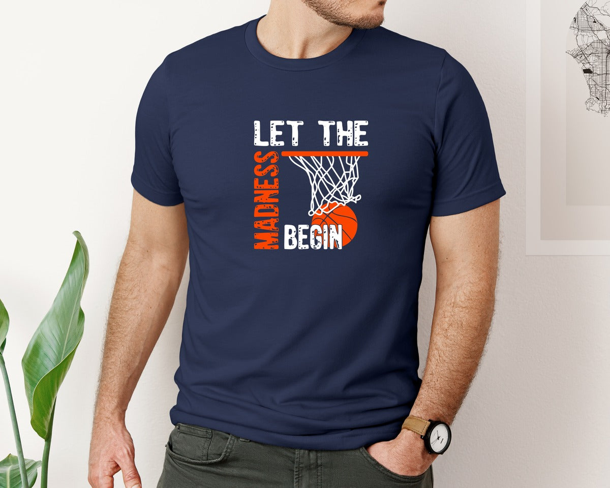 brand:Bella Canvas|color:Navy|Let The Madness Begin March Madness Graphic T-Shirt