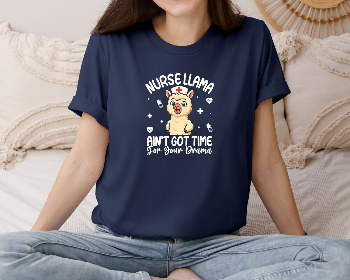 brand:Bella Canvas|color:Navy|Nurse Llama Funny Aint Got Time T Shirt Graphic T-Shirt