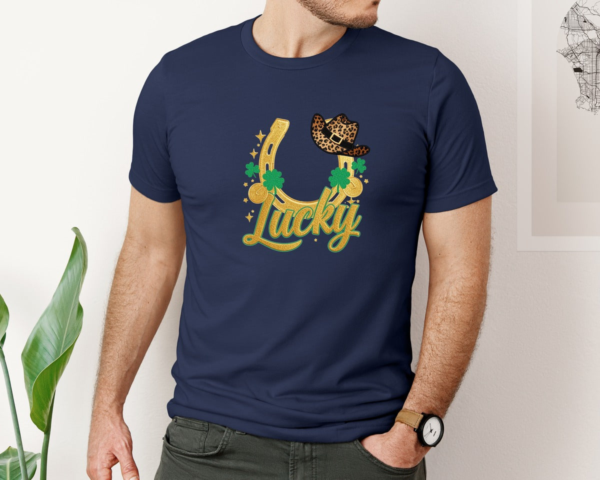 brand:Bella Canvas|color:Navy|Retro Lucky St Patricks Day T Shirt Graphic T-Shirt