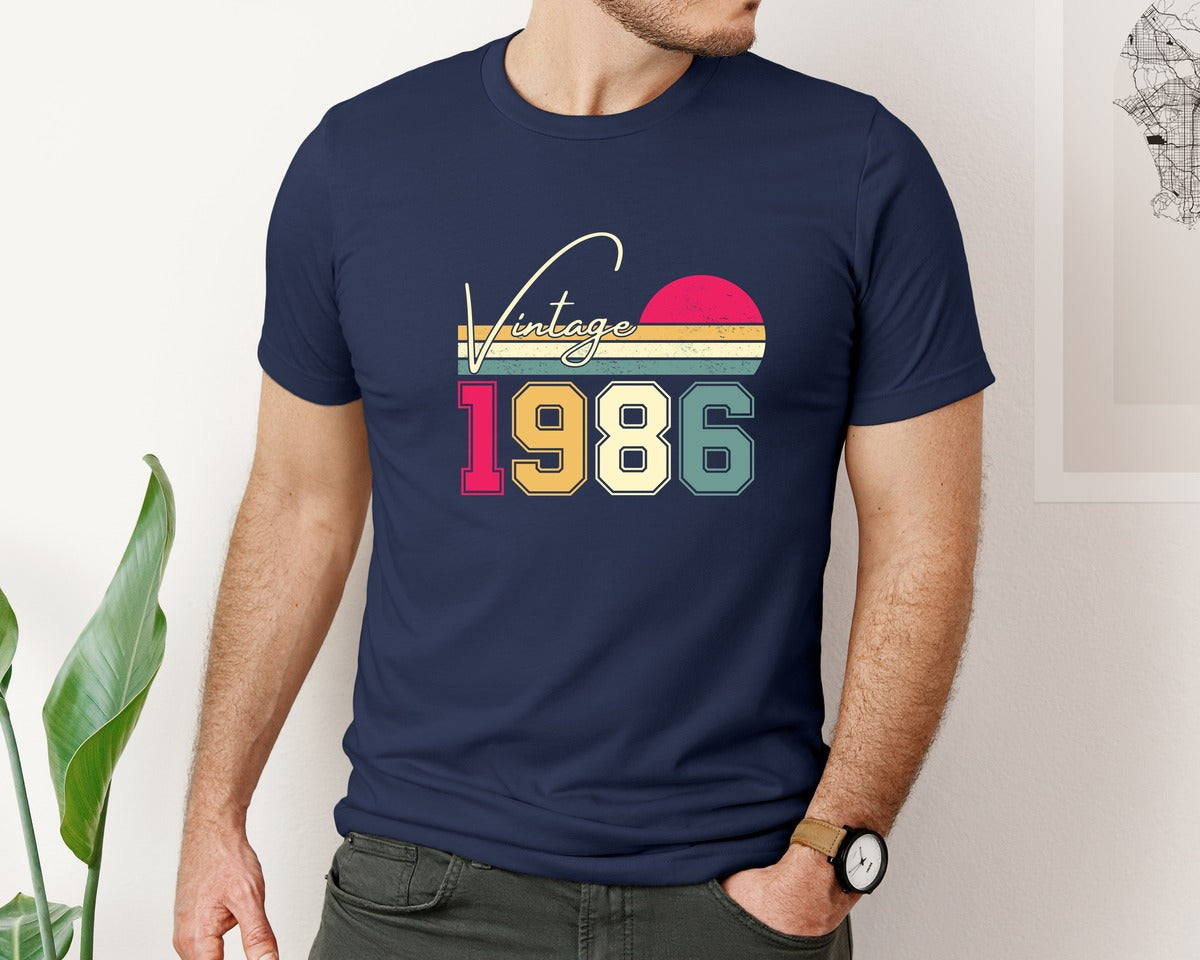 brand:Bella Canvas|color:Navy|Vintage Classic Born In 1986 Birthday Graphic T-Shirt