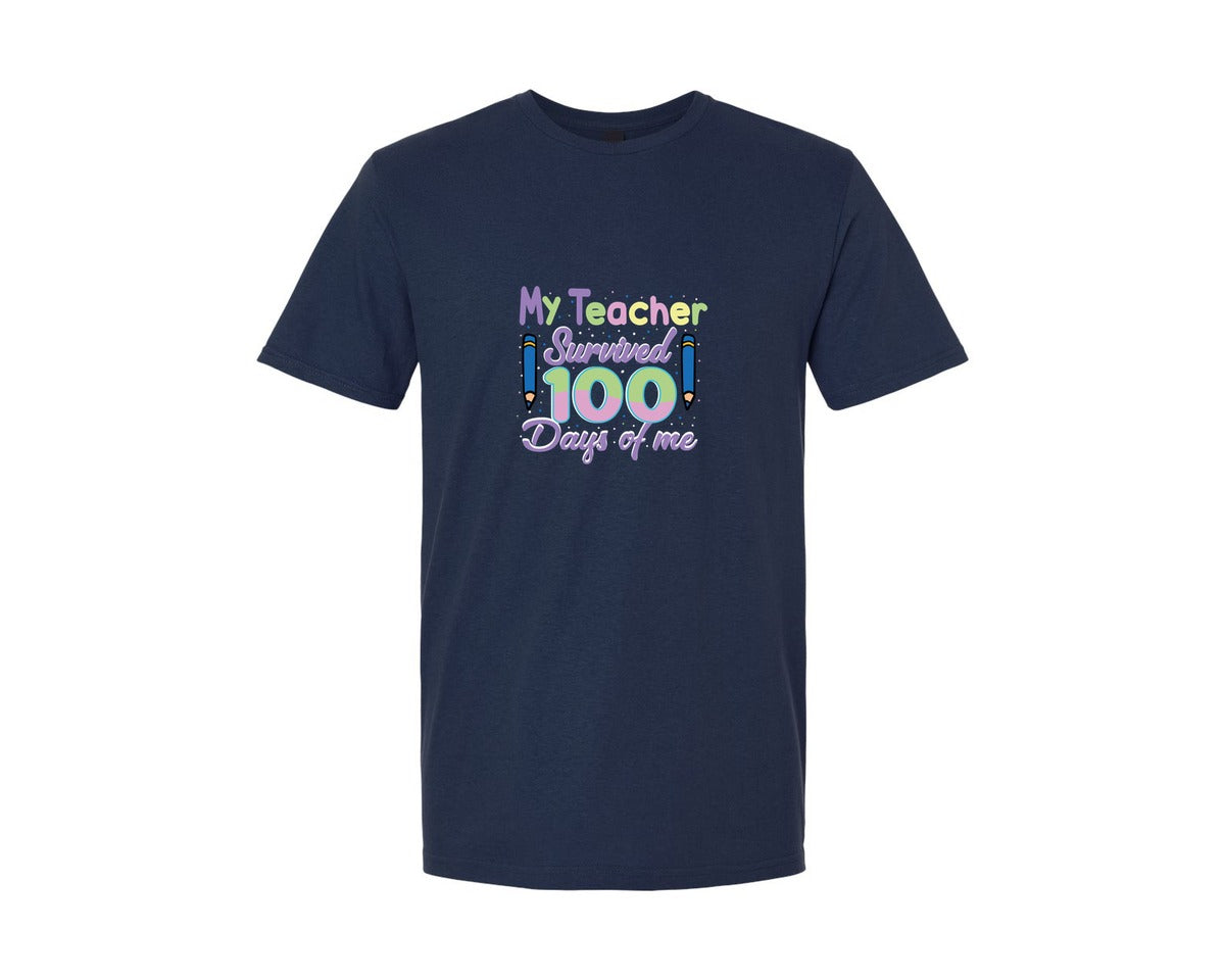 brand:Generic|color:Navy|100 Days Teacher Grace Chic Tee Design Graphic T-Shirt