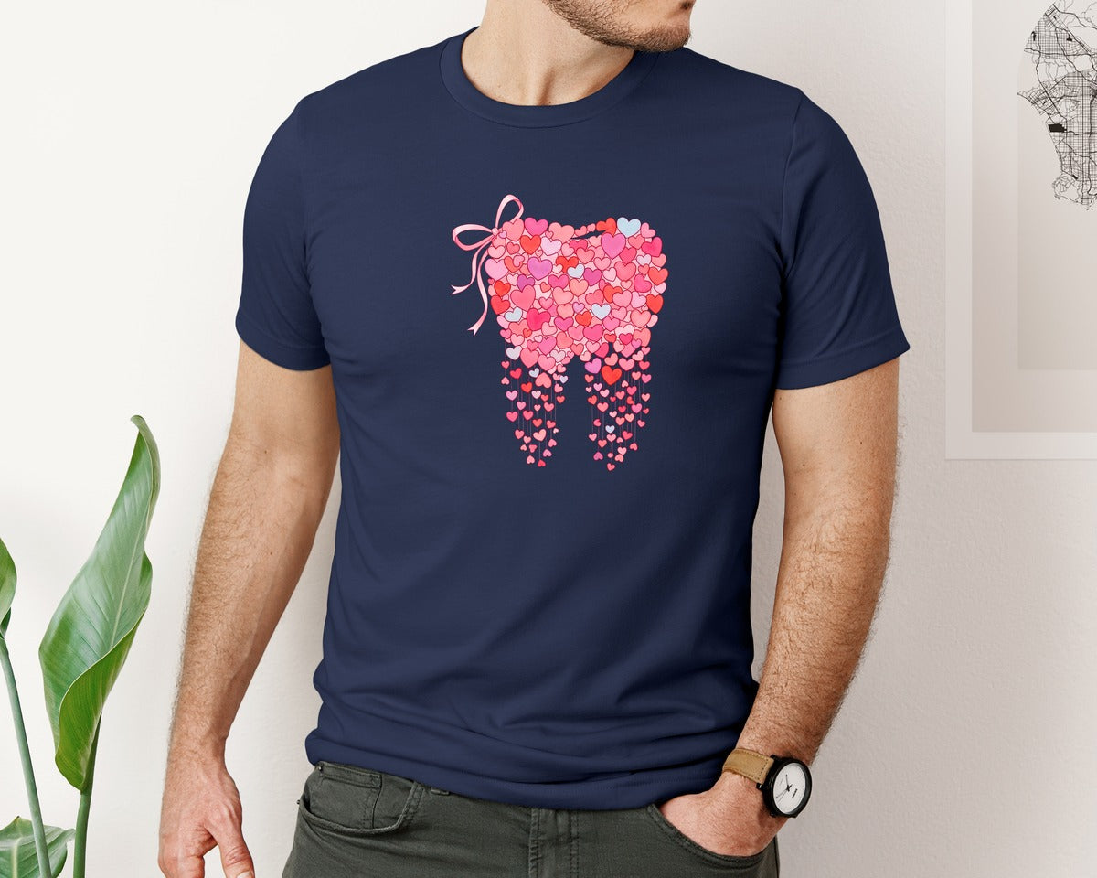 brand:Bella Canvas|color:Navy|Valentine Tooth Heart Design Graphic T-Shirt