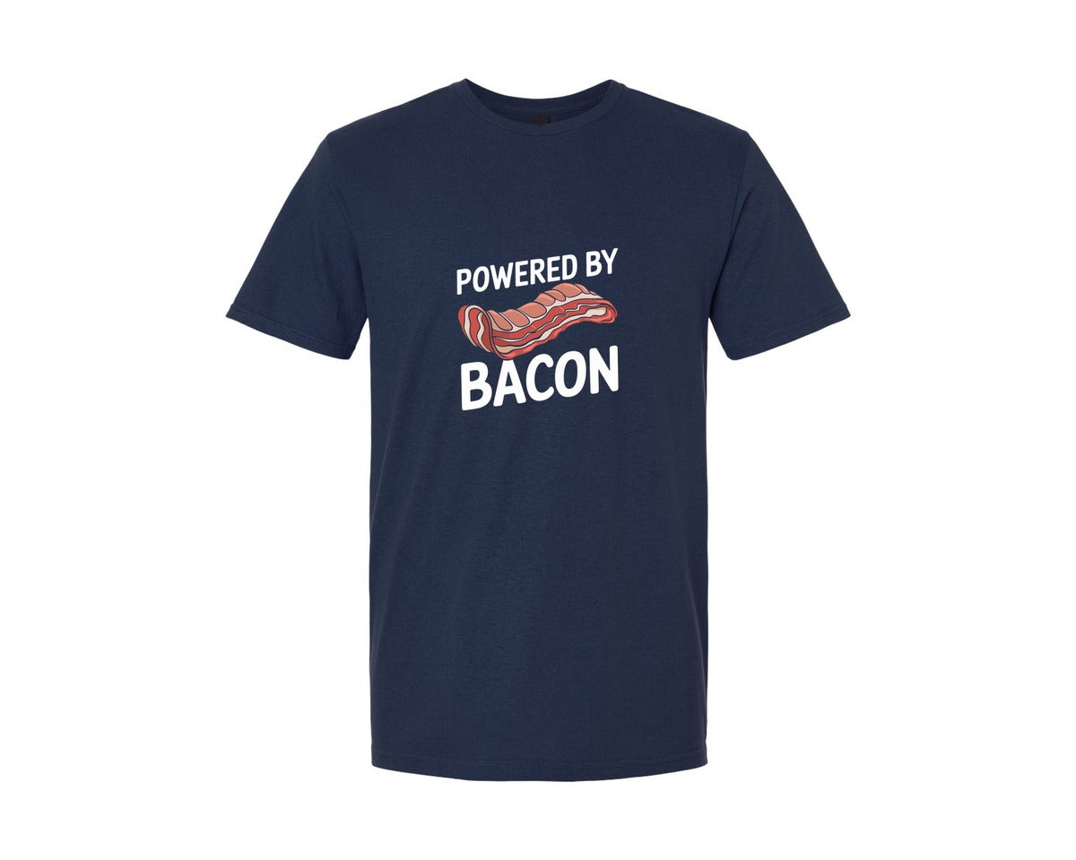 brand:Generic|color:Navy|Powered By Bacon T Shirt Design 2 Graphic T-Shirt