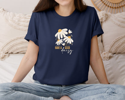 brand:Bella Canvas|color:Navy|Have A Good Daisy Good Vibes Retro Graphic T-Shirt