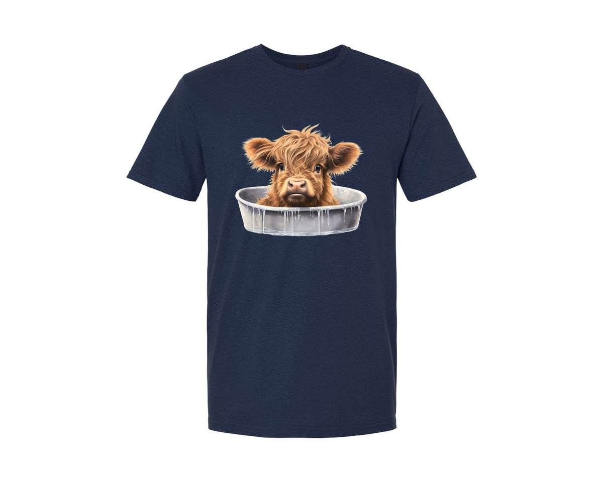 brand:Generic|color:Navy|Highland Cow In Bathtub 3 Graphic T-Shirt