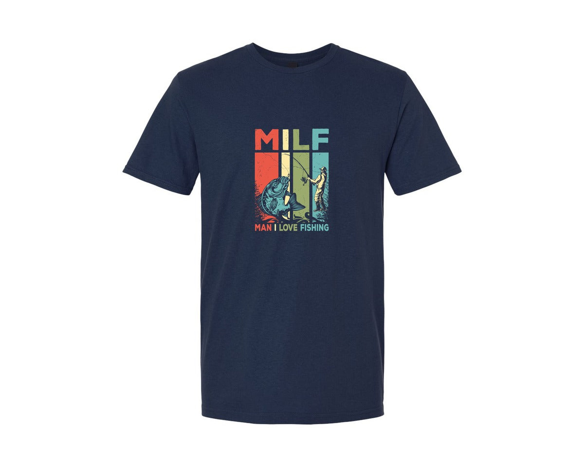 brand:Generic|color:Navy|M I L F Man I Love Fishing T Shirt Graphic T-Shirt