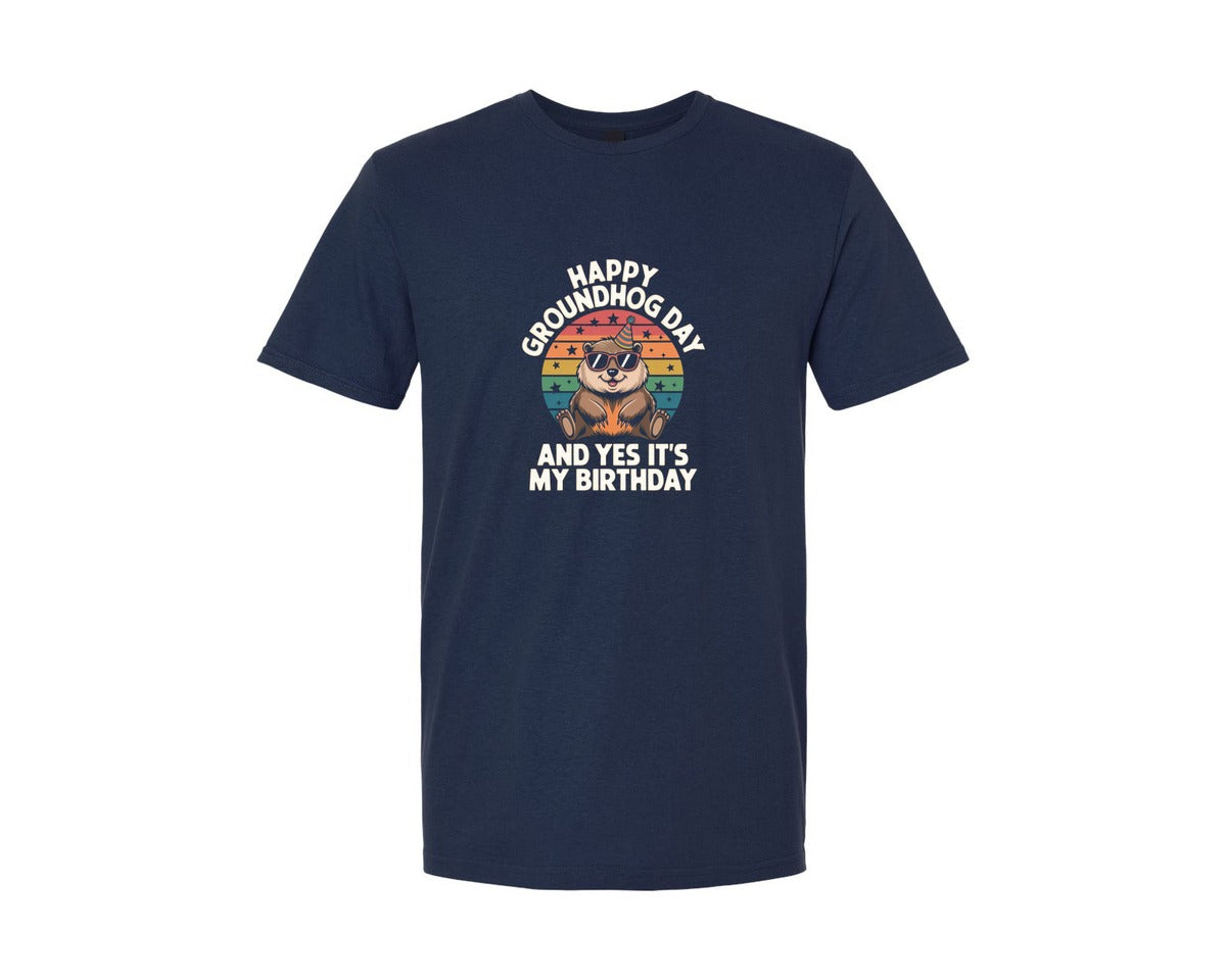 brand:Generic|color:Navy|Happy Groundhog Day 5 Graphic T-Shirt