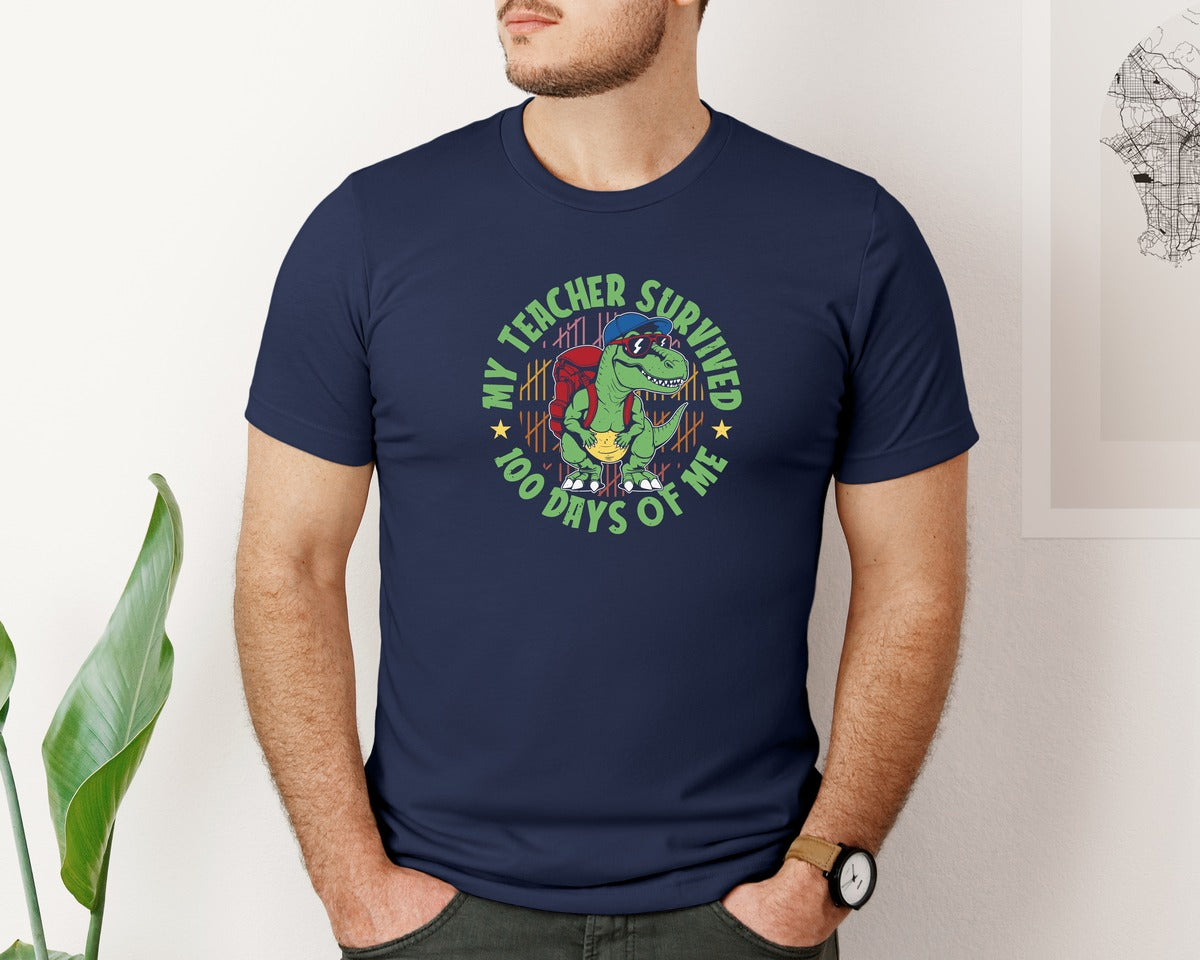 brand:Bella Canvas|color:Navy|My Teacher Survived 100 Days T Shirt 8 Graphic T-Shirt