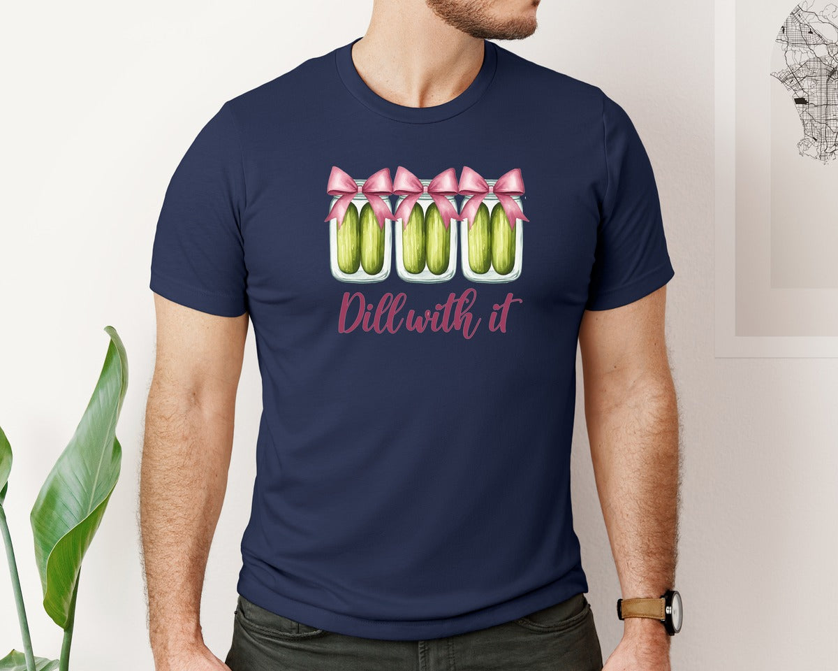 brand:Bella Canvas|color:Navy|Coquette Dill With It Funny Pickle Graphic T-Shirt