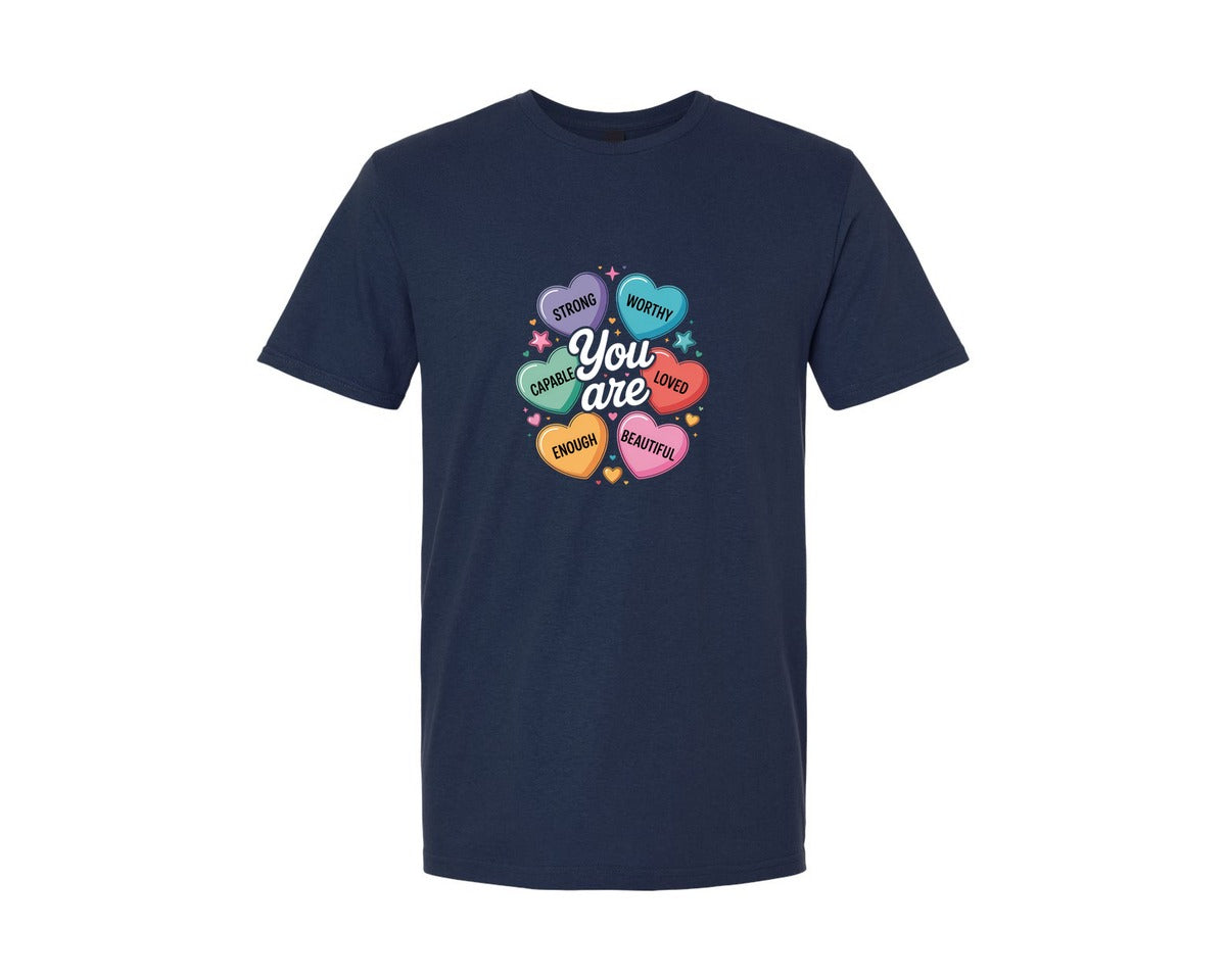 brand:Generic|color:Navy|You Are Enough Valentine Design Graphic T-Shirt