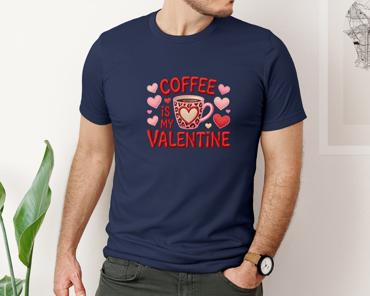 brand:Bella Canvas|color:Navy|Coffee Is My Valentine Fun Leopard 6 Graphic T-Shirt
