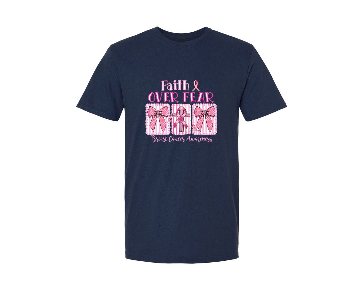 brand:Generic|color:Navy|Faith Over Fear Pngjesus Cross Coquette Graphic T-Shirt