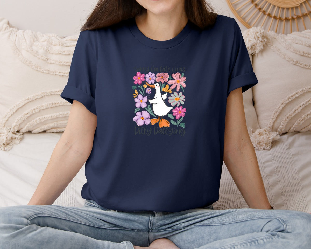 brand:Bella Canvas|color:Navy|Dilly Dallying Duck Funny 2 Graphic T-Shirt