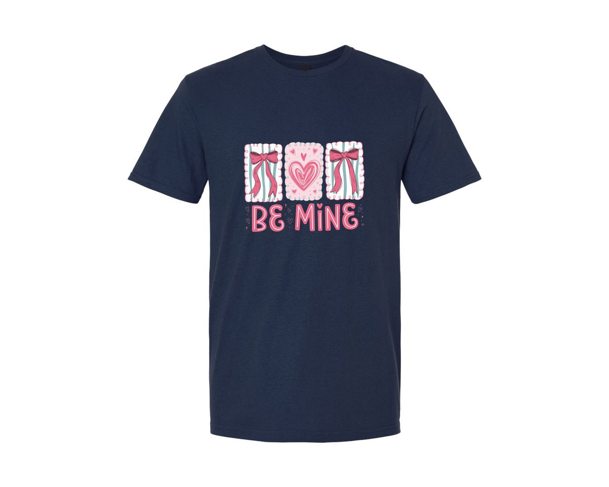 brand:Generic|color:Navy|Be Mine Valentines Day Lov Bow Graphic T-Shirt