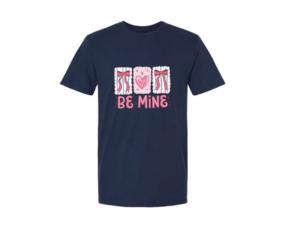 brand:Generic|color:Navy|Be Mine Valentines Day Lov Bow Graphic T-Shirt