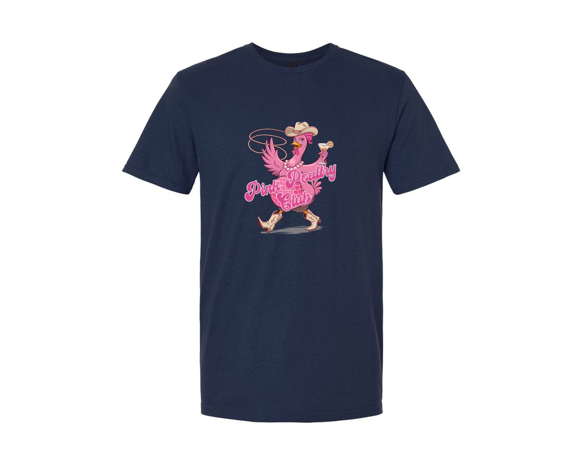 brand:Generic|color:Navy|Pink Poultry Club Funny Chicken Disco Graphic T-Shirt