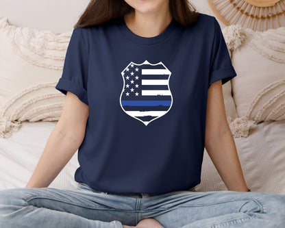 brand:Bella Canvas|color:Navy|Love Thin Blue Line Heart Flag Shirt 4 Graphic T-Shirt