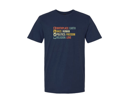 brand:Generic|color:Navy|Birthplace Earth Race Human Politics 4 Graphic T-Shirt
