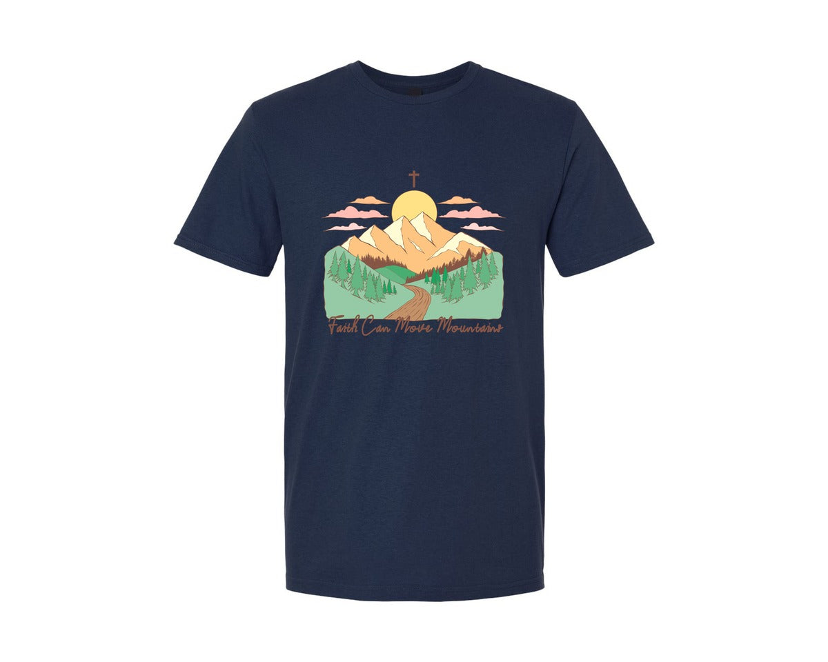 brand:Generic|color:Navy|Faith Can Move Mountains Christian Quote 2 Graphic T-Shirt