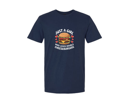 brand:Generic|color:Navy|Just A Girl Who Loves Double Cheeseburge Graphic T-Shirt