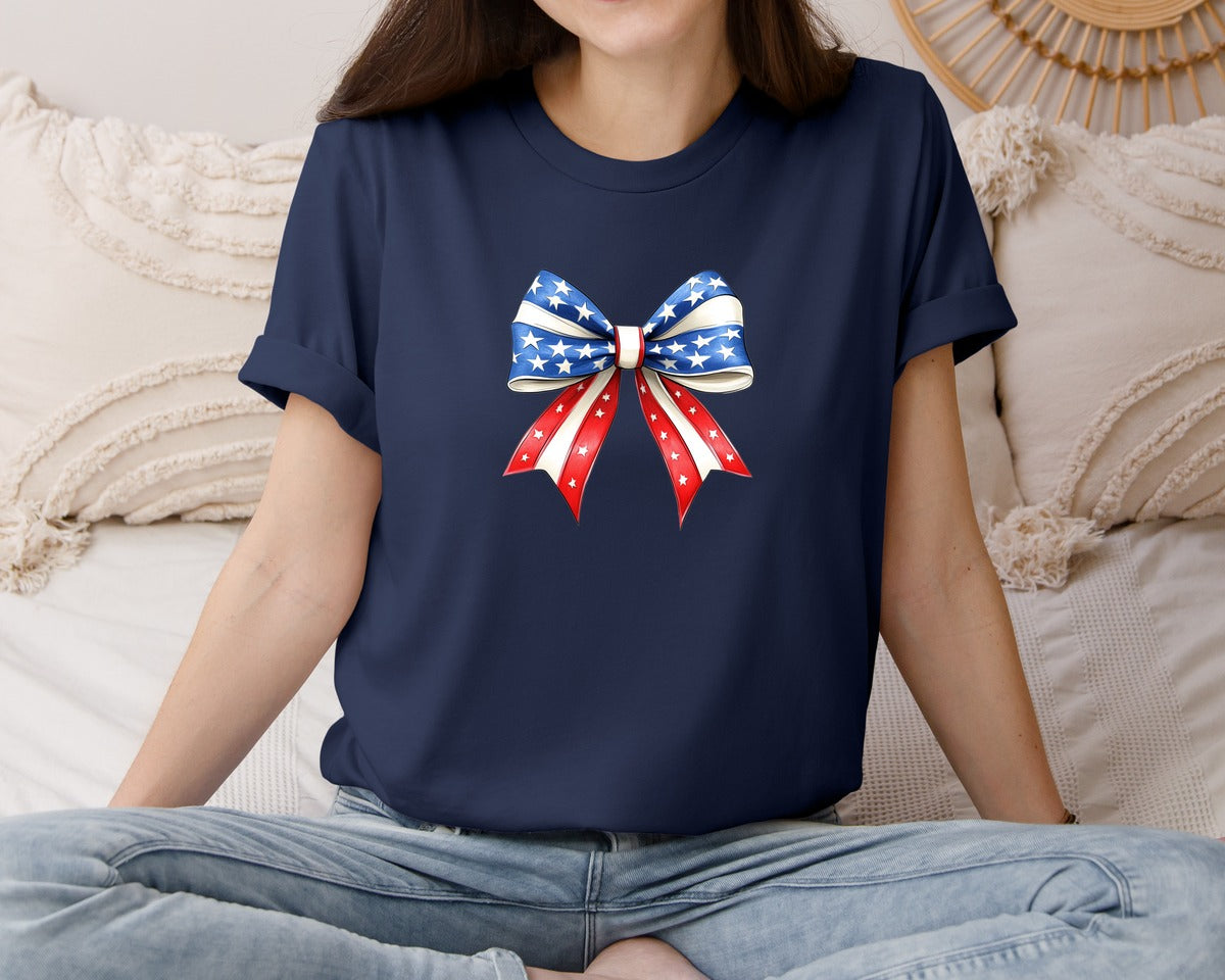 brand:Bella Canvas|color:Navy|4Th Of July Bow Design T Shirt 7 Graphic T-Shirt