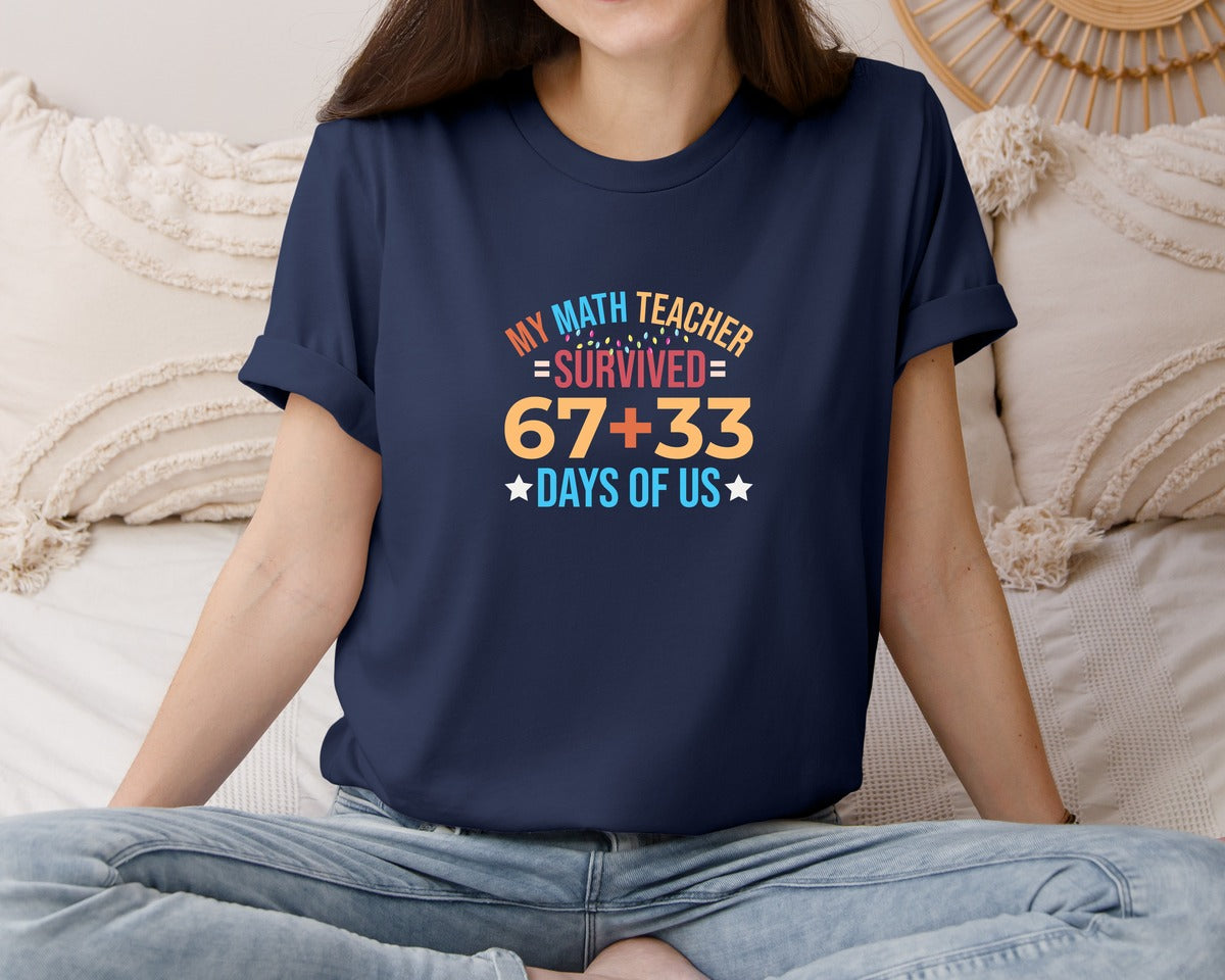 brand:Bella Canvas|color:Navy|My Math Teacher Survived 6733 Days Ofus Graphic T-Shirt