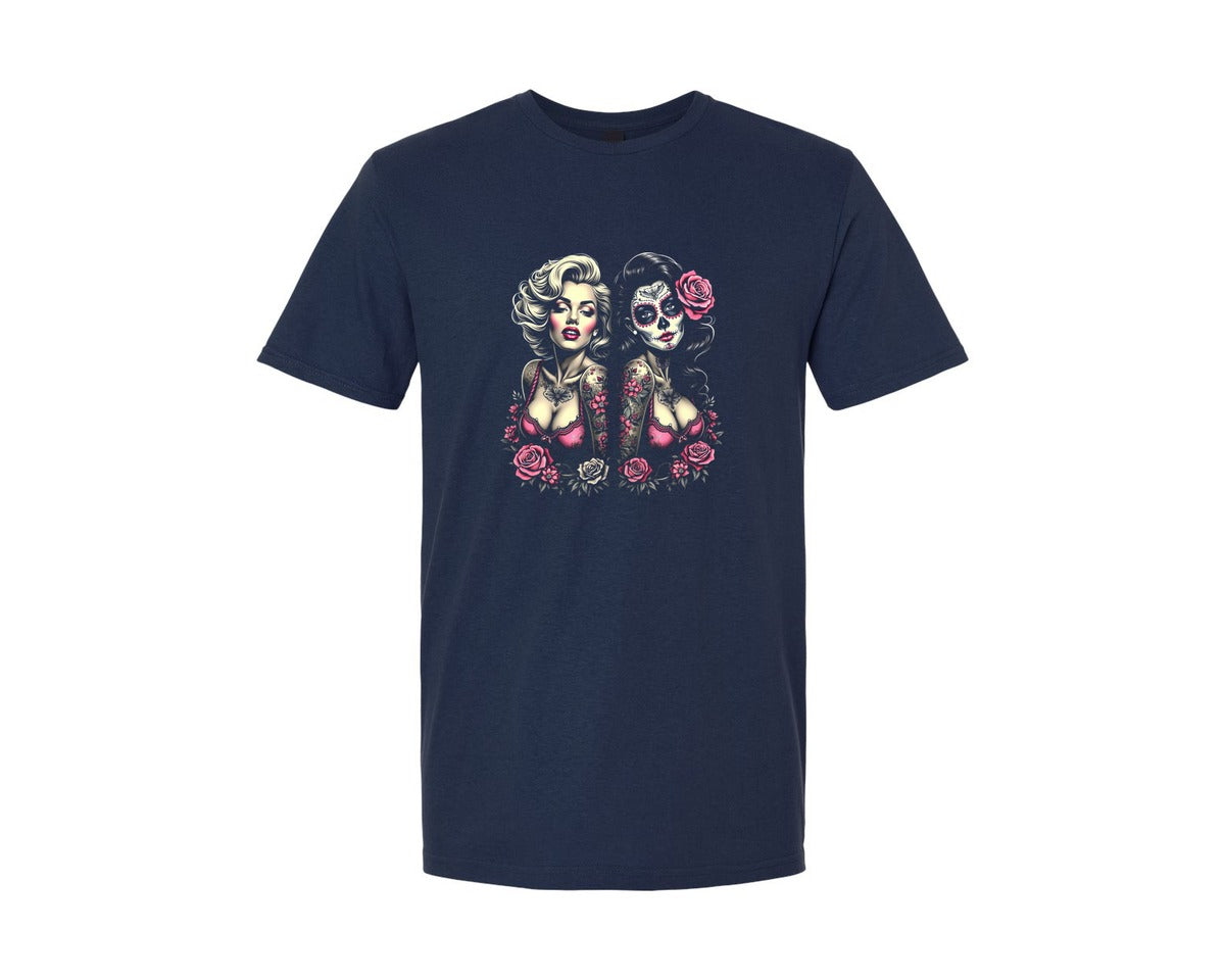 brand:Generic|color:Navy|Sugar Skull Pin Up Graphic T-Shirt