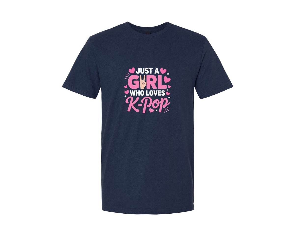 brand:Generic|color:Navy|Just A Girl Who Loves K Pop Graphic T-Shirt