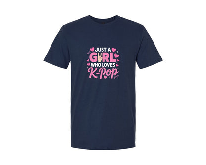 brand:Generic|color:Navy|Just A Girl Who Loves K Pop Graphic T-Shirt
