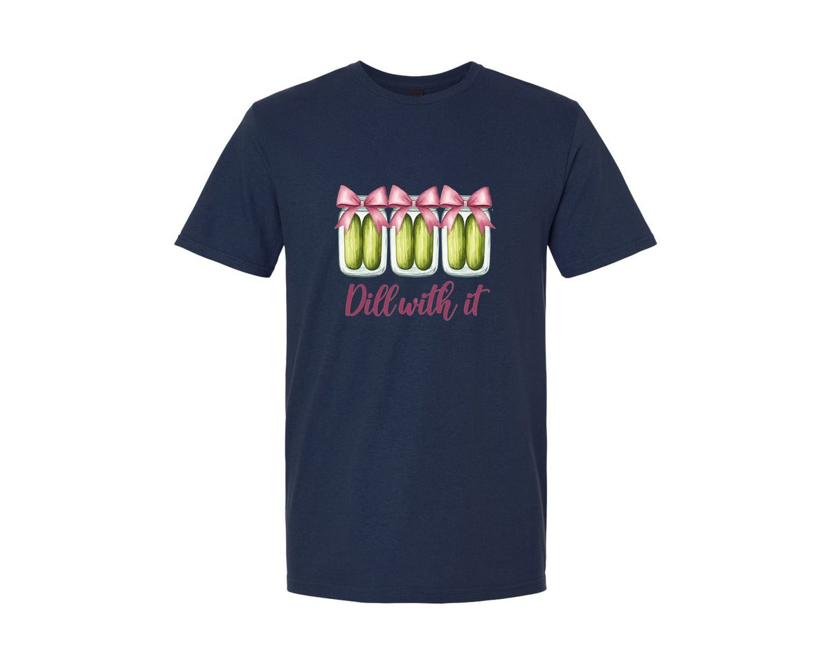 brand:Generic|color:Navy|Coquette Dill With It Funny Pickle Graphic T-Shirt