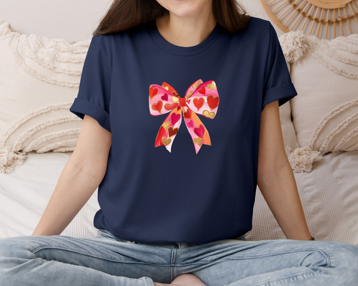 brand:Bella Canvas|color:Navy|Valentines Day Coquette Bow 119 Graphic T-Shirt