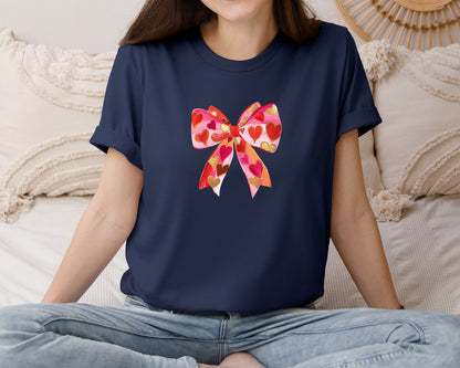 brand:Bella Canvas|color:Navy|Valentines Day Coquette Bow 119 Graphic T-Shirt