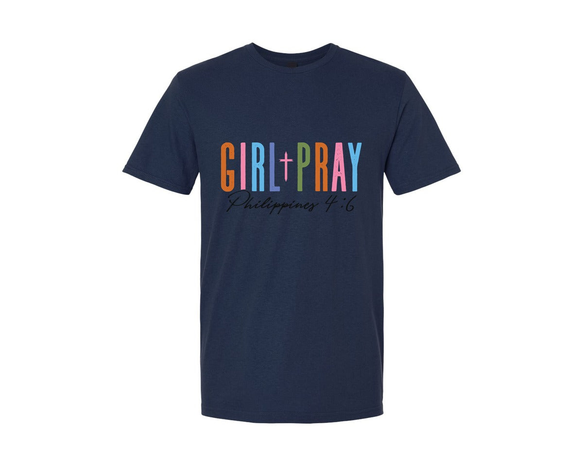 brand:Generic|color:Navy|Girl Pray Christian Quote Girl Graphic T-Shirt